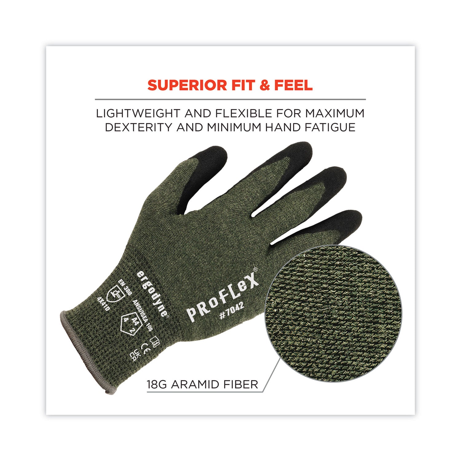 Ergodyne® ProFlex 7042 ANSI A4 Nitrile-Coated CR Gloves, Green, Medium, 12 Pairs/Pack