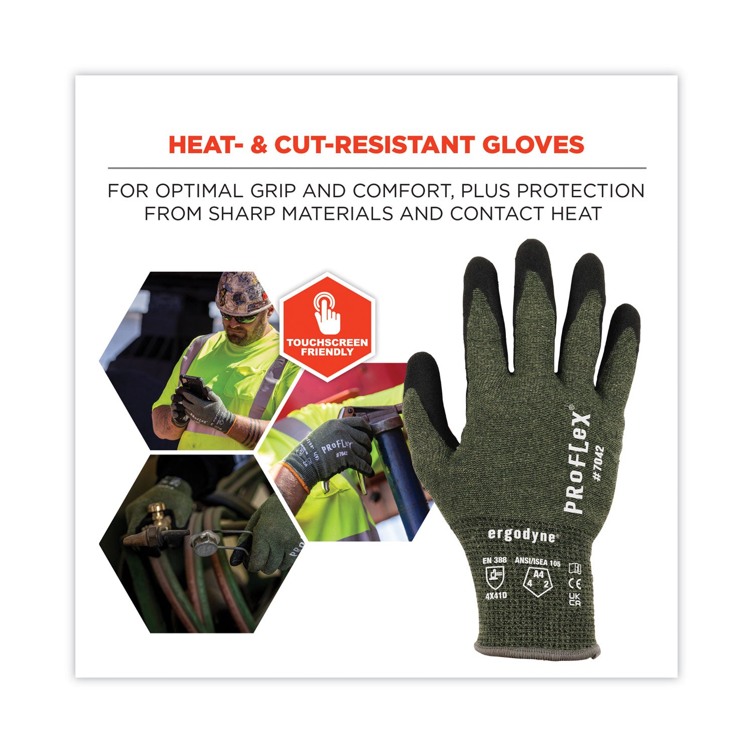 Ergodyne® ProFlex 7042 ANSI A4 Nitrile-Coated CR Gloves, Green, Large, Pair