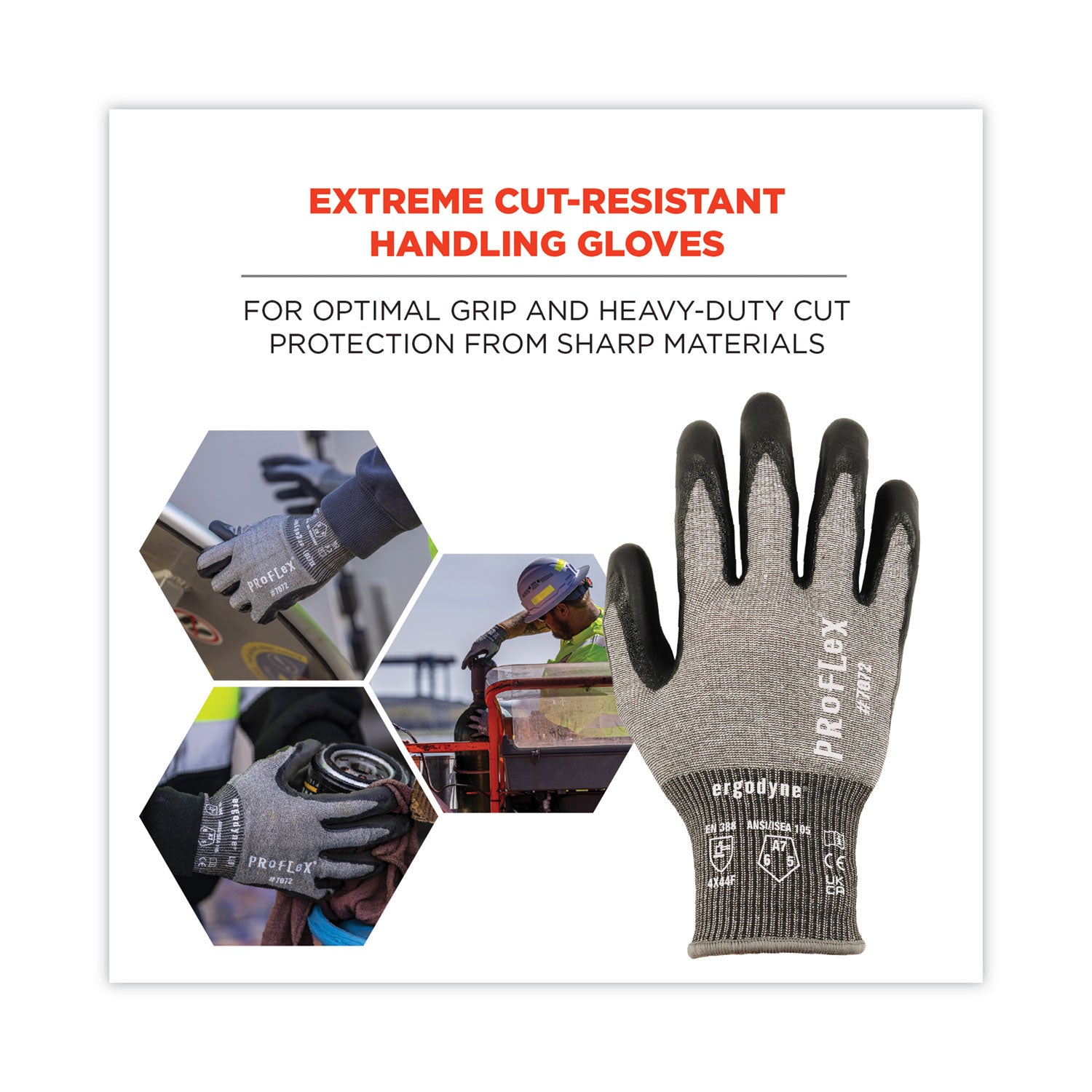 Ergodyne® ProFlex 7072 ANSI A7 Nitrile-Coated CR Gloves, Gray, Small, Pair