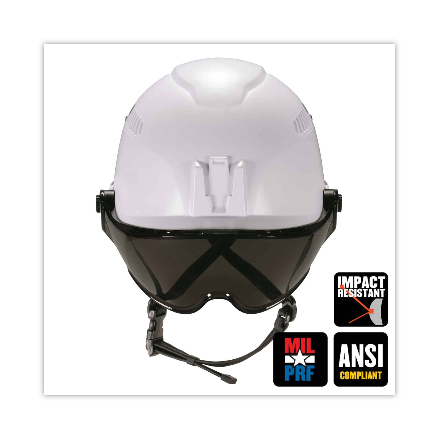 Ergodyne® Skullerz 8975V Class C Safety Helmet with 8991 Visor Kit, Smoke Lens, 6-Point Ratchet Suspension, White