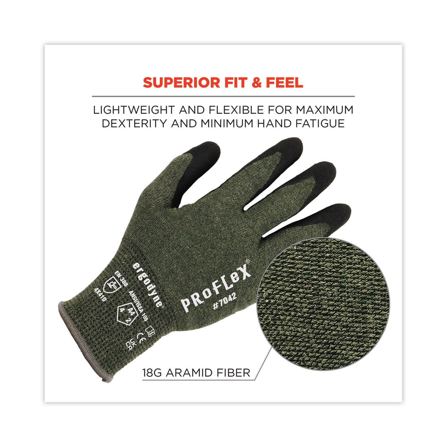 Ergodyne® ProFlex 7042 ANSI A4 Nitrile-Coated CR Gloves, Green, Small, Pair