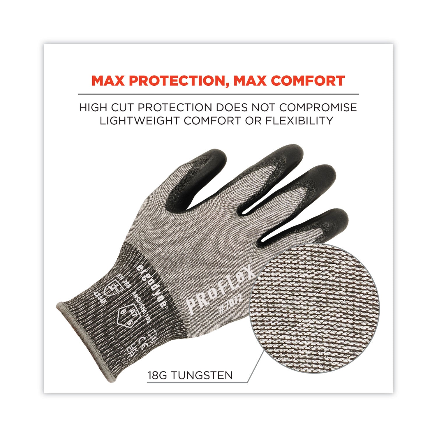 Ergodyne® ProFlex 7072 ANSI A7 Nitrile-Coated CR Gloves, Gray, Medium, 12 Pairs/Pack