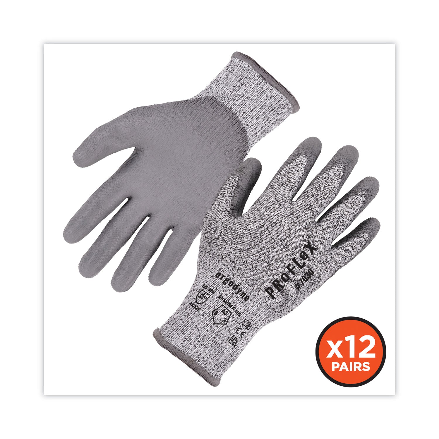 Ergodyne® ProFlex 7030 ANSI A3 PU Coated CR Gloves, Gray, 2X-Large, 12 Pairs/Pack