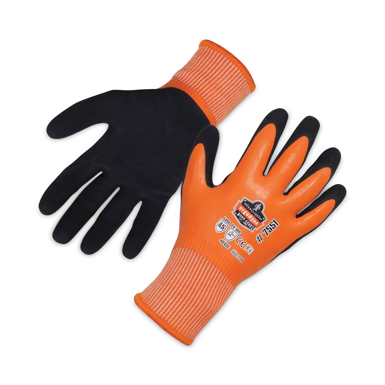 ProFlex 7551 ANSI A5 Coated Waterproof CR Gloves, Orange, Large, Pair