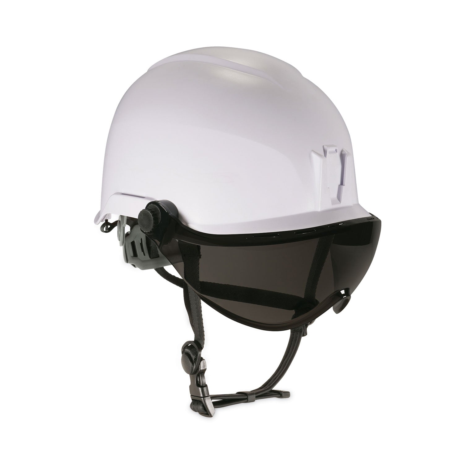 Skullerz 8974V Class E Safety Helmet with 8991 Visor Kit, Smoke Lens, 6-Point Ratchet Suspension, White