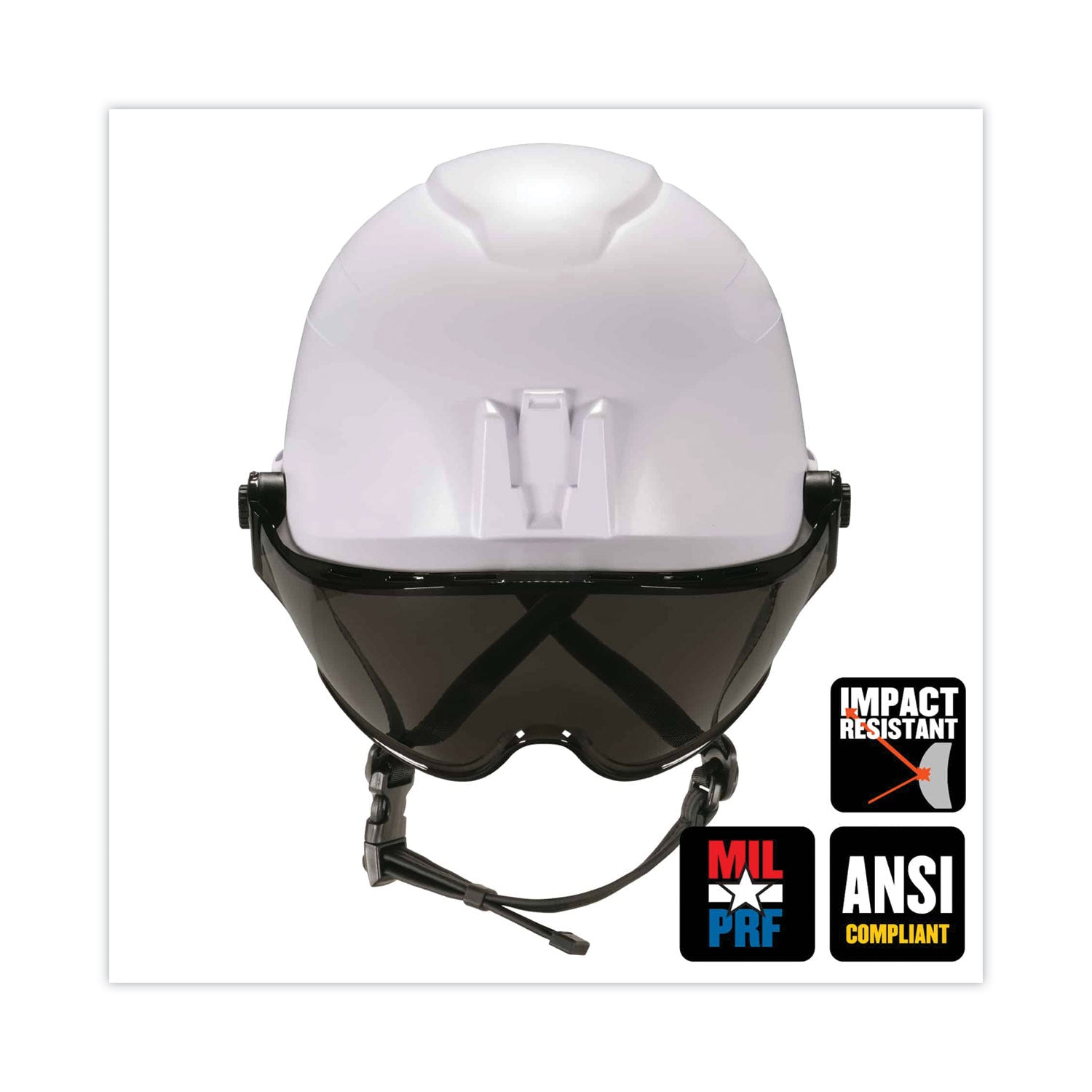 Ergodyne® Skullerz 8974V Class E Safety Helmet with 8991 Visor Kit, Smoke Lens, 6-Point Ratchet Suspension, White