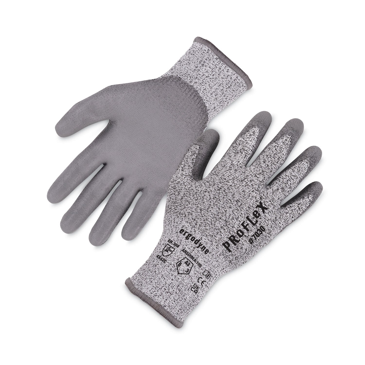 ProFlex 7030 ANSI A3 PU Coated CR Gloves, Gray, Medium, Pair