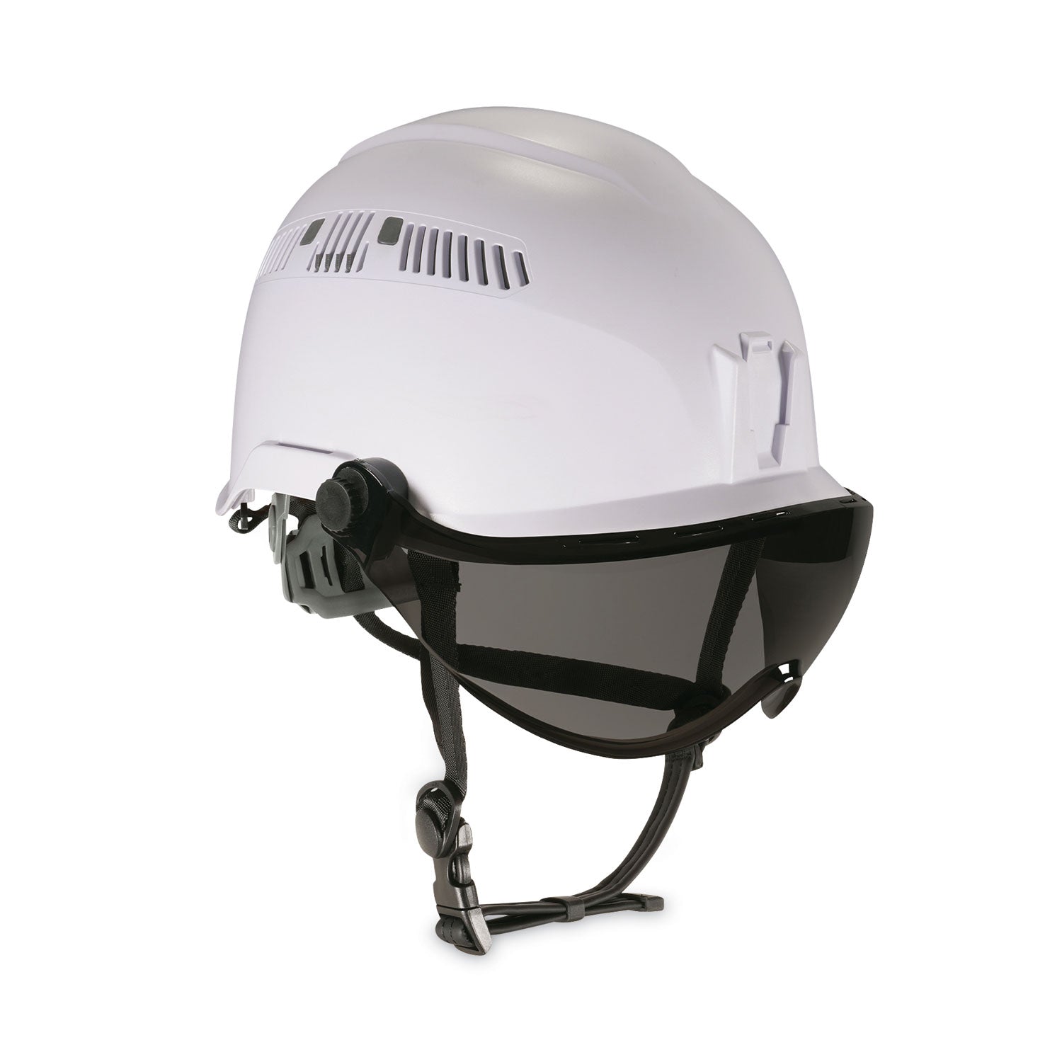 Skullerz 8975V Class C Safety Helmet with 8991 Visor Kit, Smoke Lens, 6-Point Ratchet Suspension, White