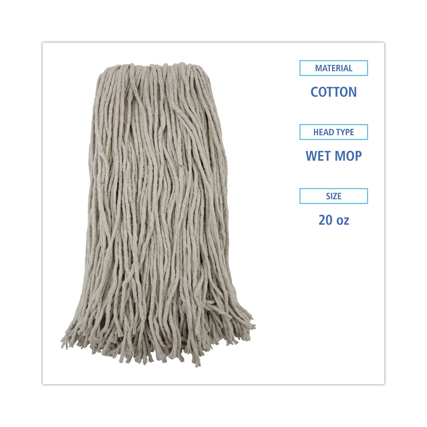 Boardwalk® Premium Cut-End Wet Mop Heads, Cotton, 20oz, White, 12/Carton