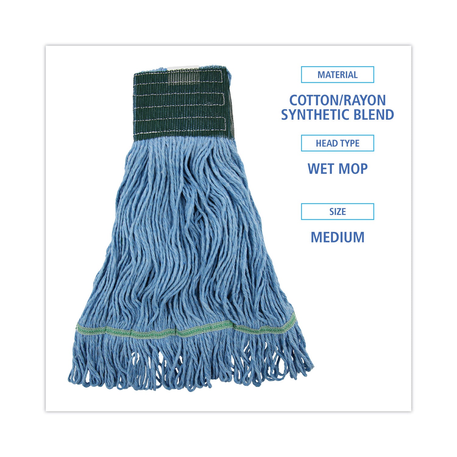 Boardwalk® Mop Head, Premium Standard Head, Cotton/Rayon Fiber, Medium, Blue, 12/Carton