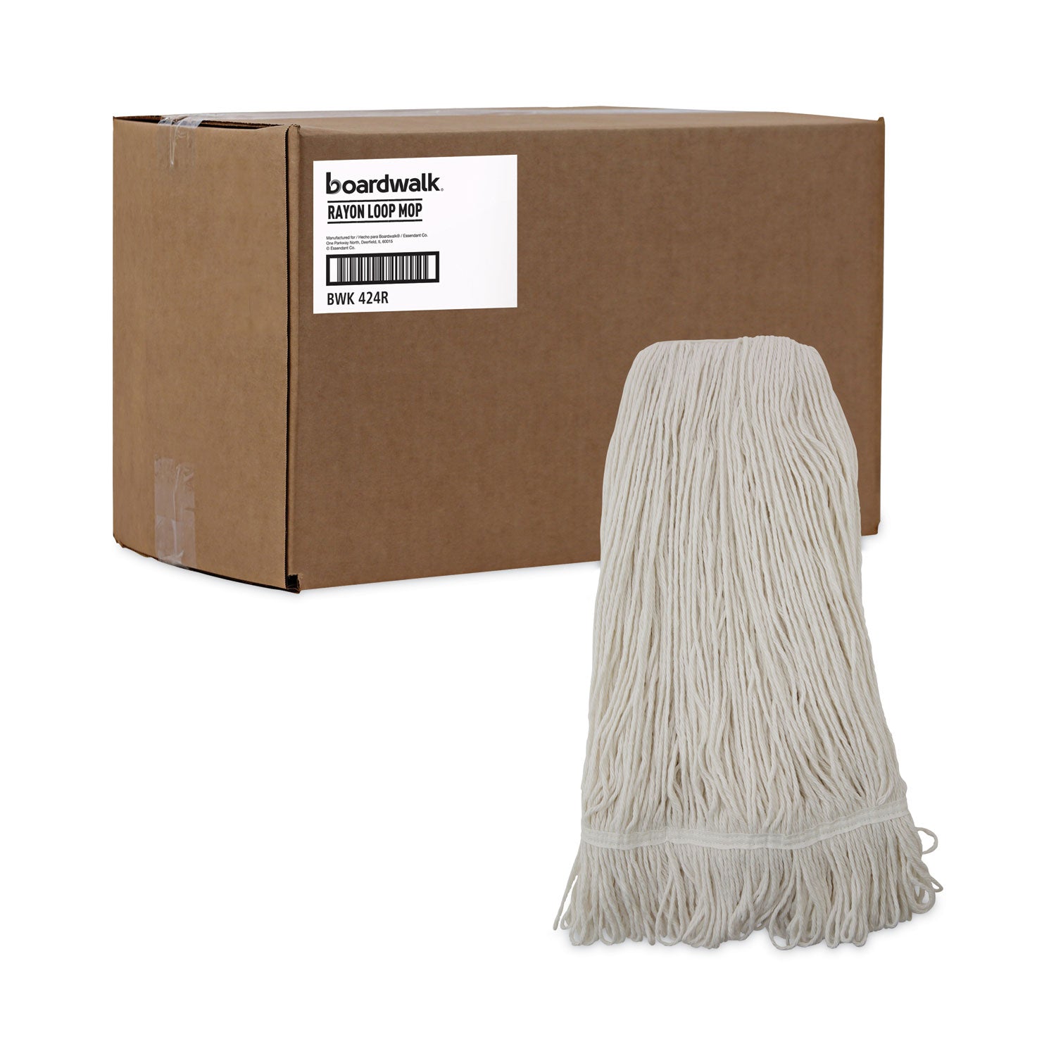 Boardwalk® Pro Loop Web/Tailband Wet Mop Head, Rayon, 24oz, White, 12/Carton