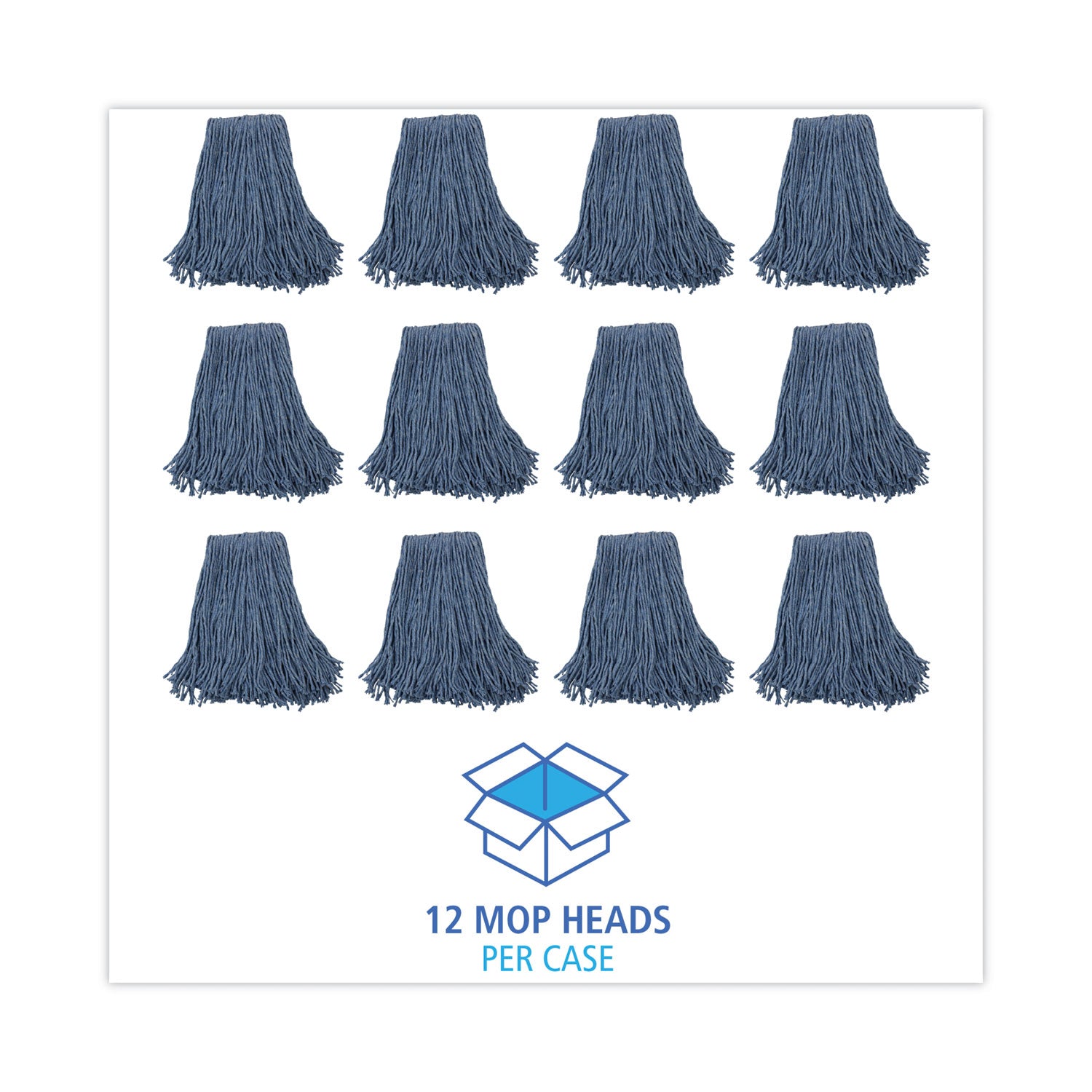 Boardwalk® Mop Head, Standard Head, Cotton/Synthetic Fiber, Cut-End, #20, Blue, 12/Carton