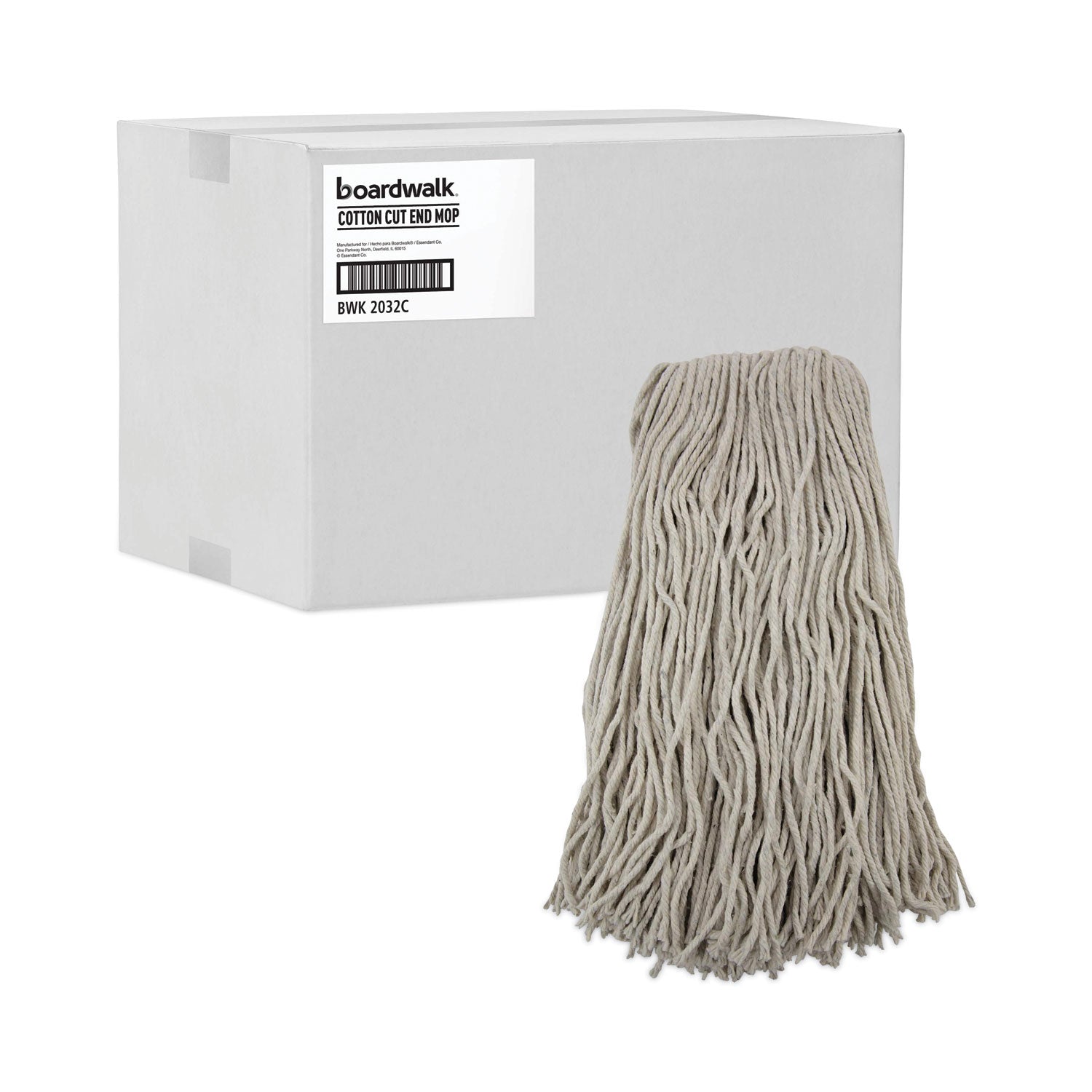 Boardwalk® Cut-End Wet Mop Head, Cotton, No. 32, White, 12/Carton