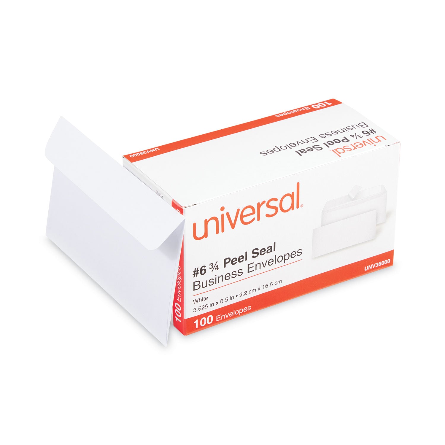 Universal® Peel Seal Strip Business Envelope, #6 3/4, Square Flap, Self-Adhesive Closure, 3.63 x 6.5, White, 100/Box