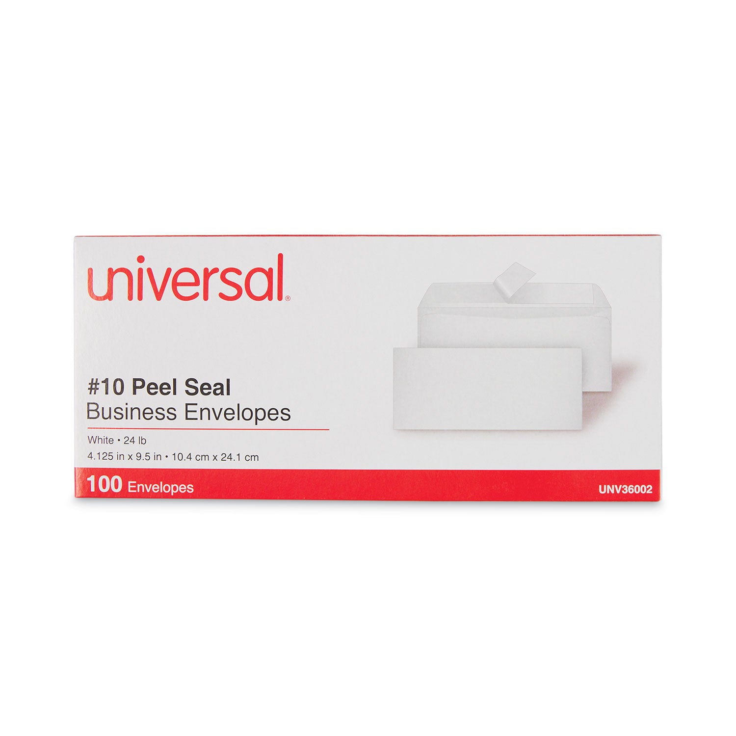 Universal® Peel Seal Strip Business Envelope, #10, Square Flap, Self-Adhesive Closure, 4.13 x 9.5, White, 100/Box