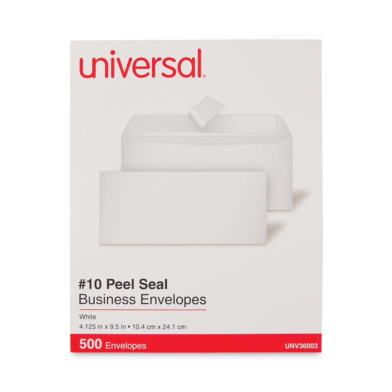 Universal® Peel Seal Strip Business Envelope, #10, Square Flap, Self-Adhesive Closure, 4.13 x 9.5, White, 500/Box