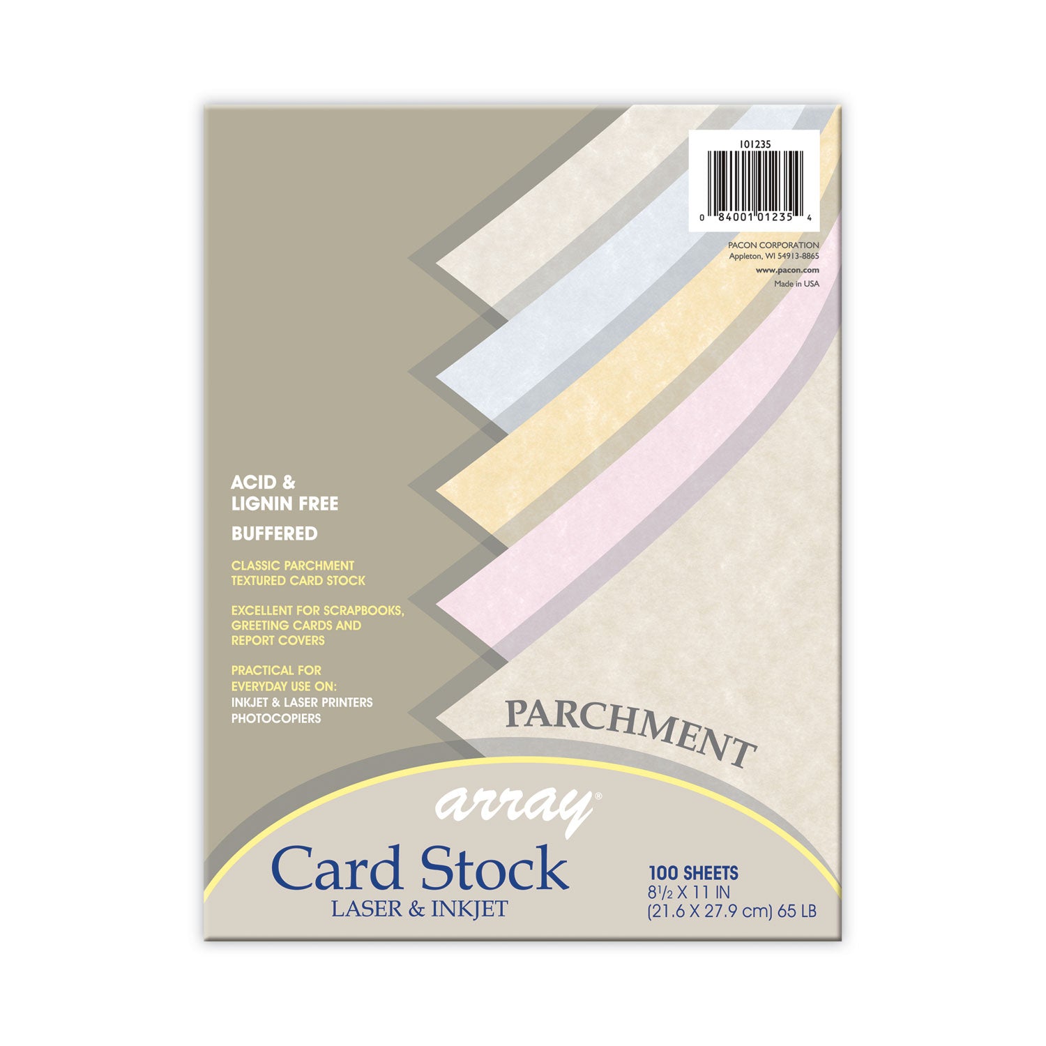 Array Card Stock, 65 lb Cover Weight, 8.5 x 11, Assorted Parchment Colors, 100/Pack