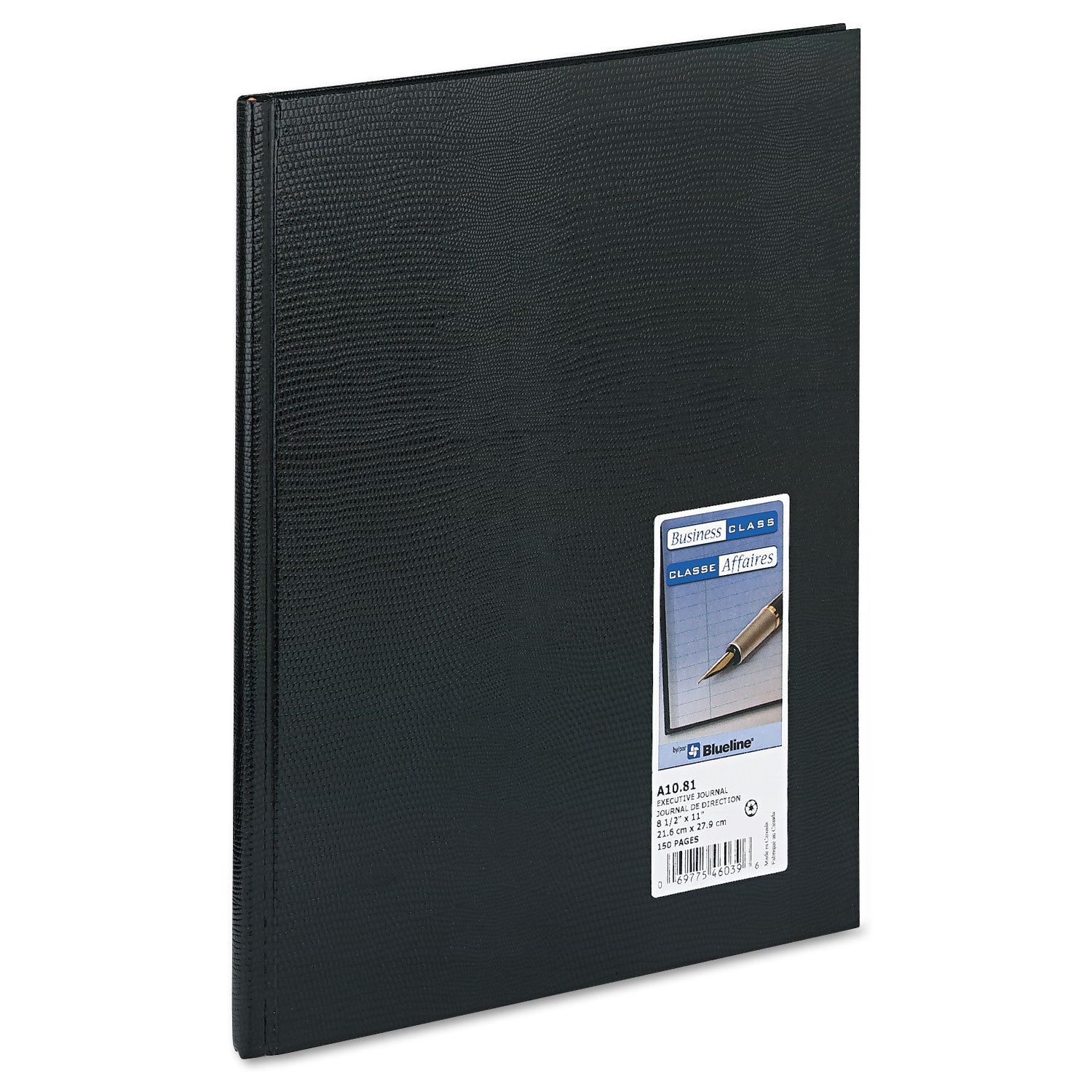 Blueline® Executive Notebook with Ribbon Bookmark, 1-Subject, Medium/College Rule, Black Cover, (75) 10.75 x 8.5 Sheets