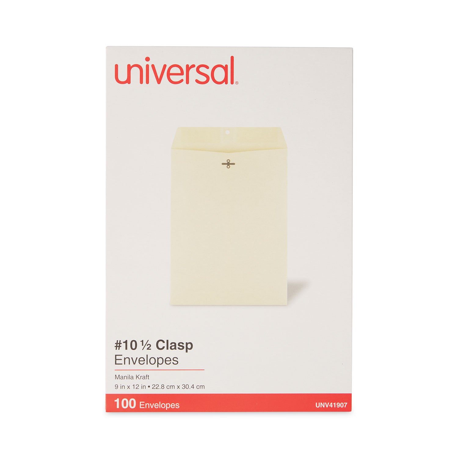 Universal® Kraft Clasp Envelope, #10 1/2, Square Flap, Clasp/Gummed Closure, 9 x 12, Brown Kraft, 100/Box