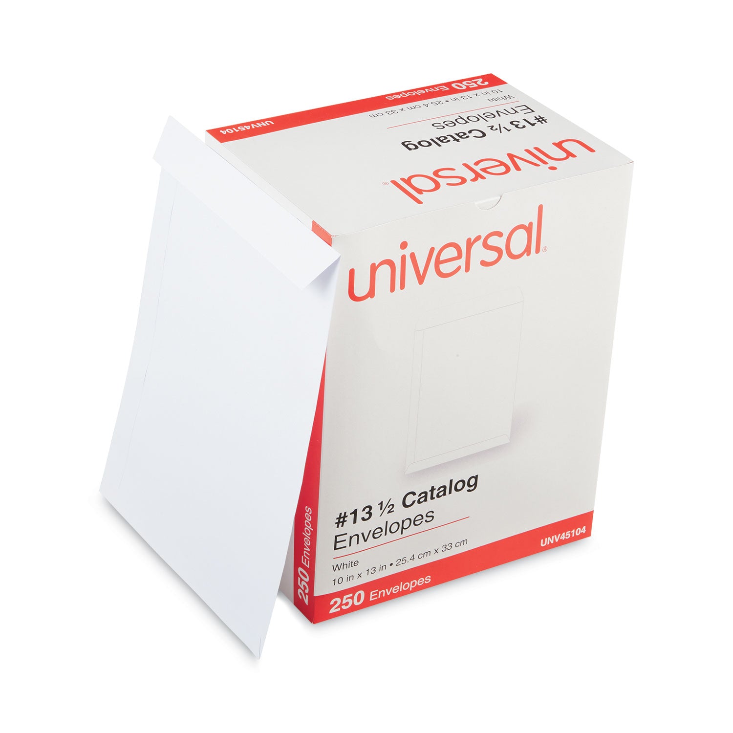 Universal® Catalog Envelope, 24 lb Bond Weight Paper, #13 1/2, Square Flap, Gummed Closure, 10 x 13, White, 250/Box