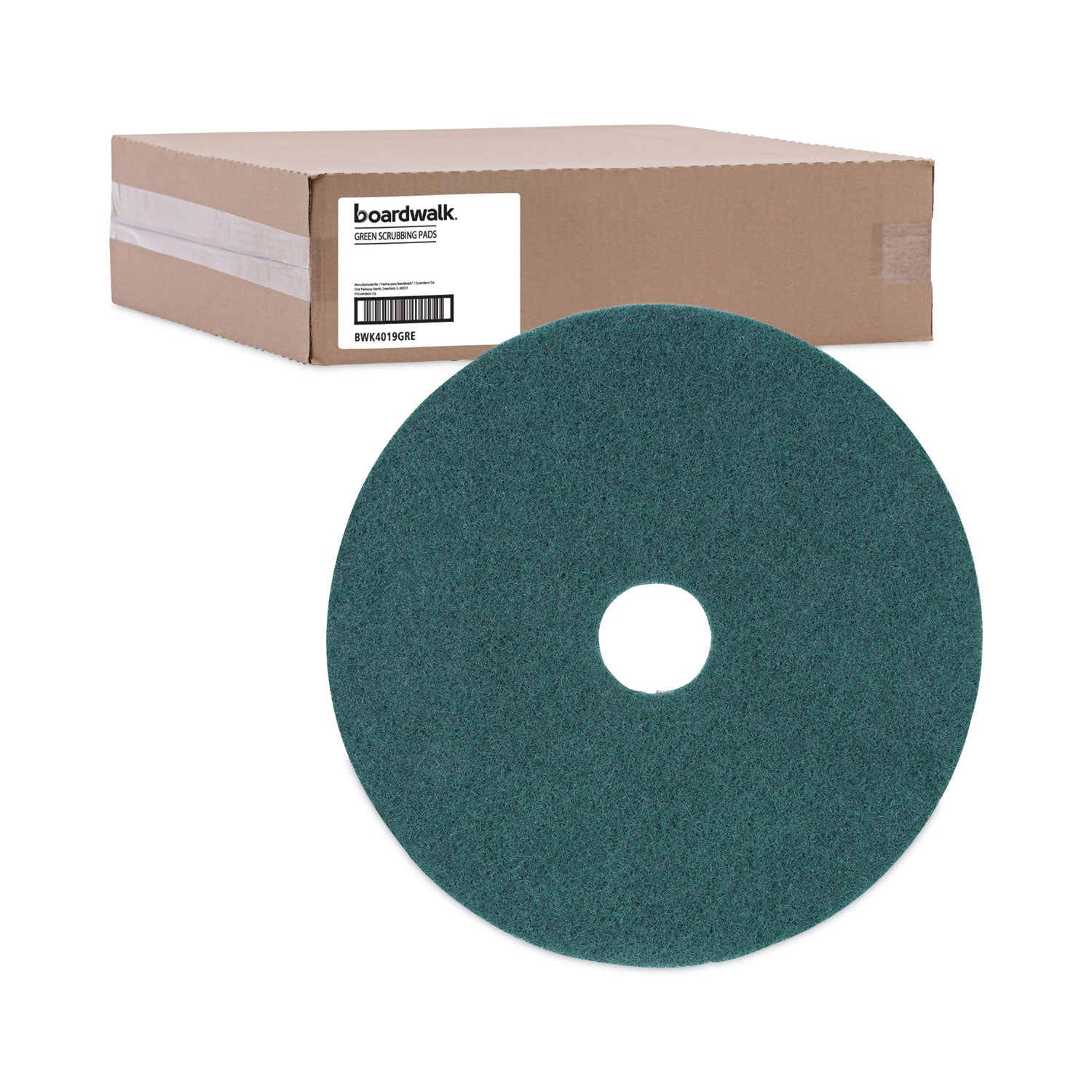 Boardwalk® Heavy-Duty Scrubbing Floor Pads, 19" Diameter, Green, 5/Carton