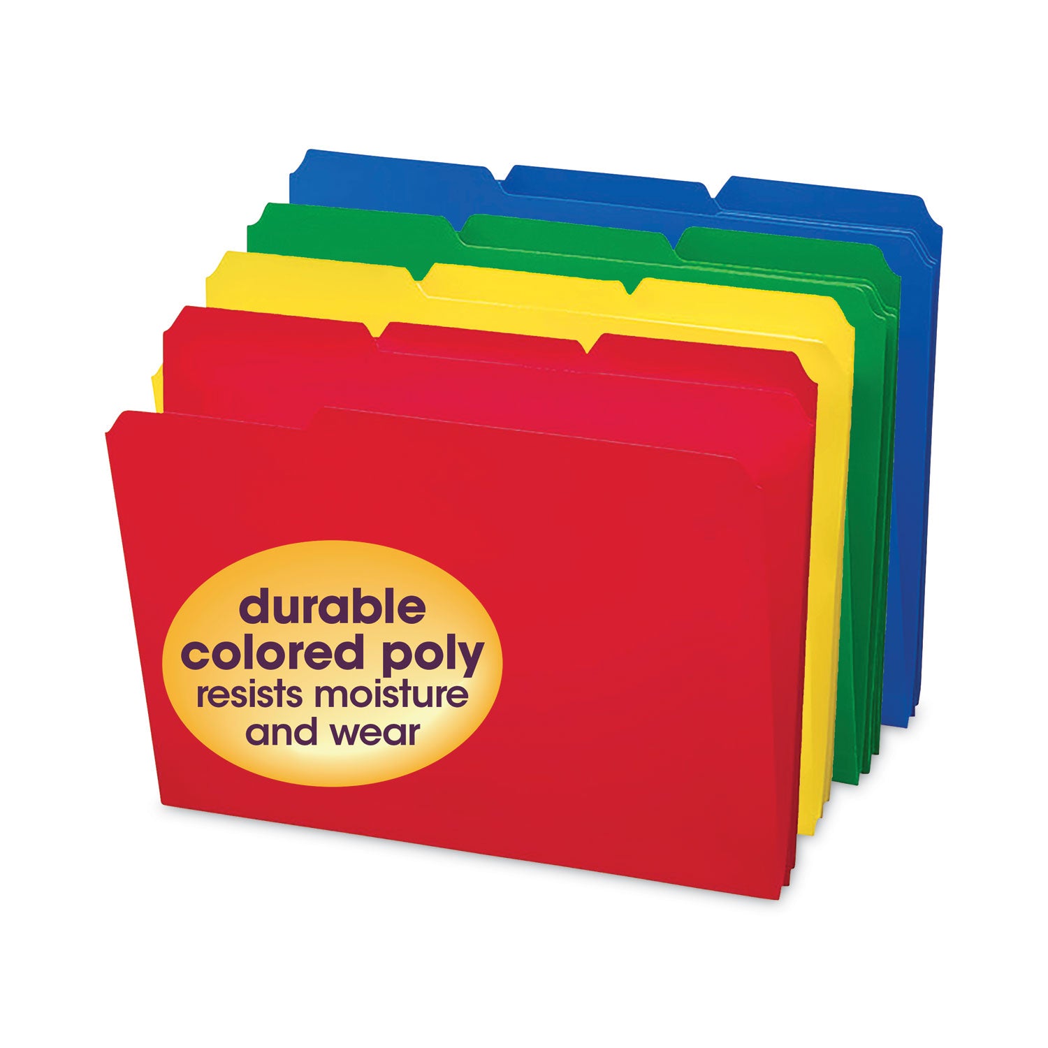 Smead™ Top Tab Poly Colored File Folders, 1/3-Cut Tabs: Assorted, Letter Size, 0.75" Expansion, Assorted Colors, 24/Box