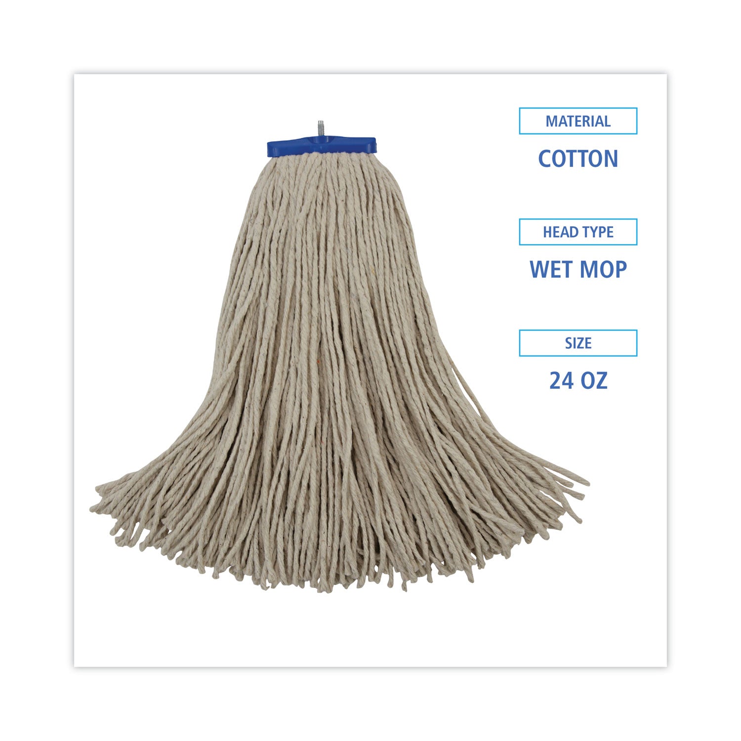 Boardwalk® Cut-End Lie-Flat Wet Mop Head, Cotton, 24oz, White, 12/Carton