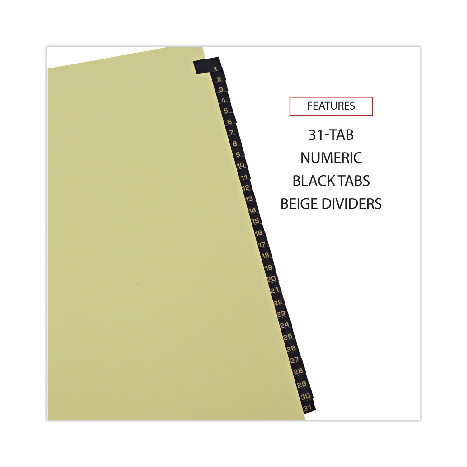 Universal® Deluxe Preprinted Simulated Leather Tab Dividers with Gold Printing, 31-Tab, 1 to 31, 11 x 8.5, Buff, 1 Set