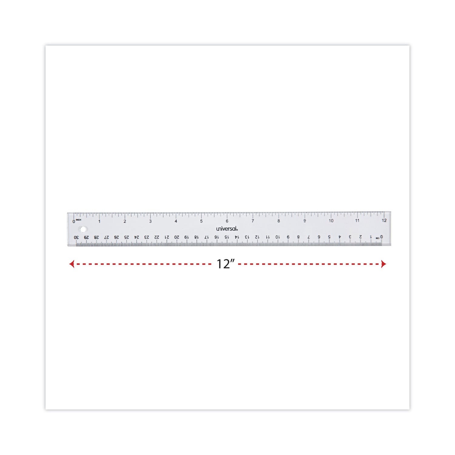 Universal® Clear Plastic Ruler, Standard/Metric, 12" Long, Clear