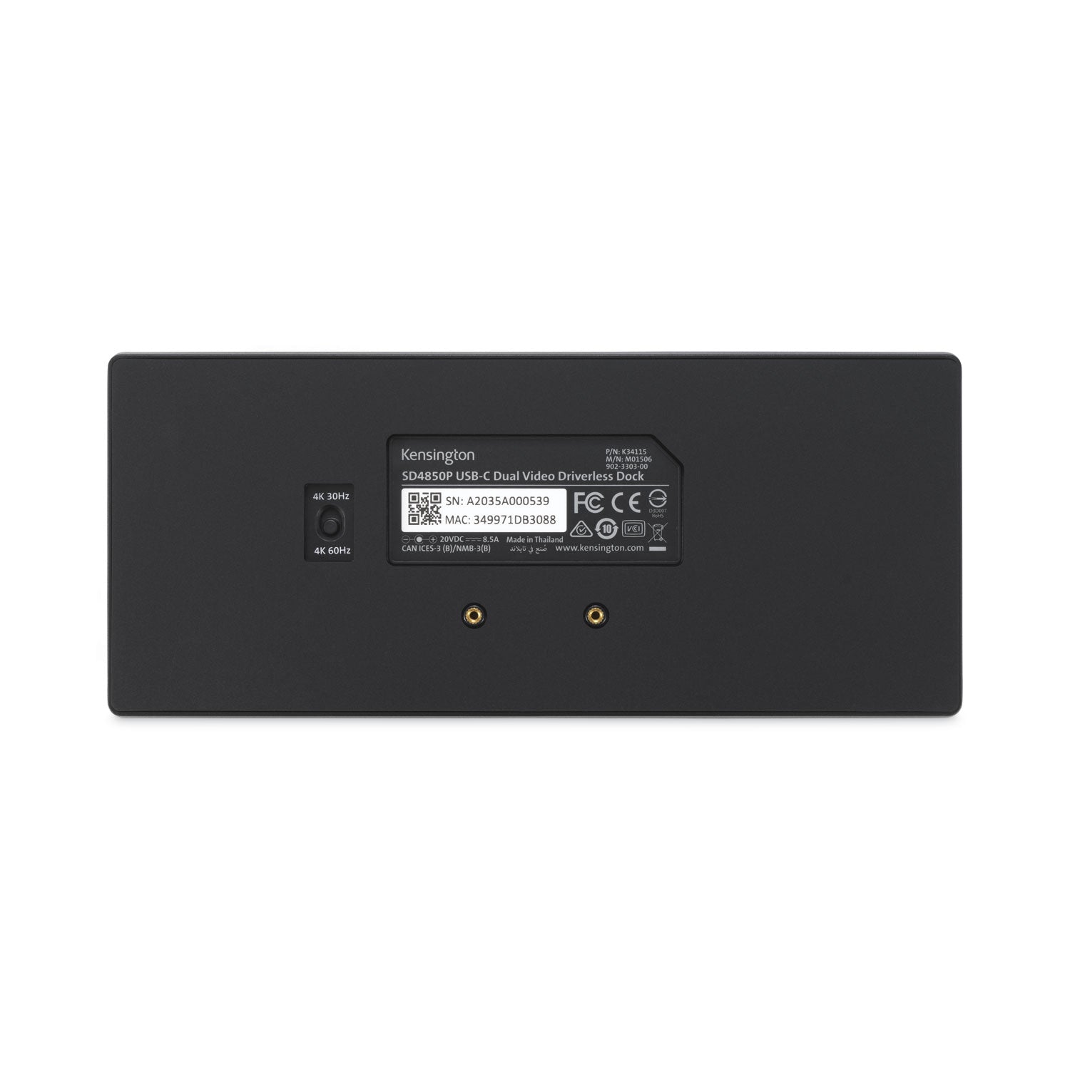 Kensington® SD4850P USB-C 10 Gbps Dual Video Driverless Docking Station, Black