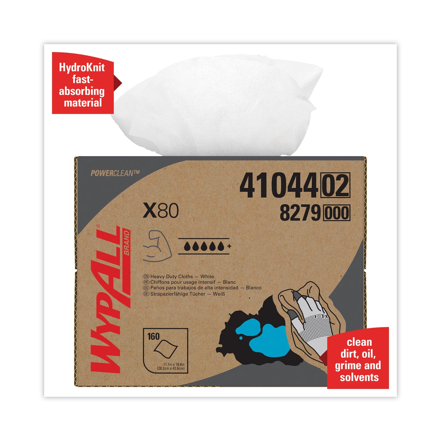 WypAll® X80 Cloths, HYDROKNIT, BRAG Box, 11.1 x 16.8, White, 160/Carton