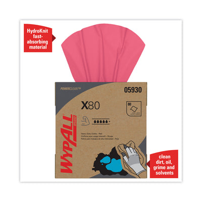 WypAll® X80 Cloths, HYDROKNIT, POP-UP Box, 8.34 x 16.8, Red, 80/Box, 5 Box/Carton - Flipcost