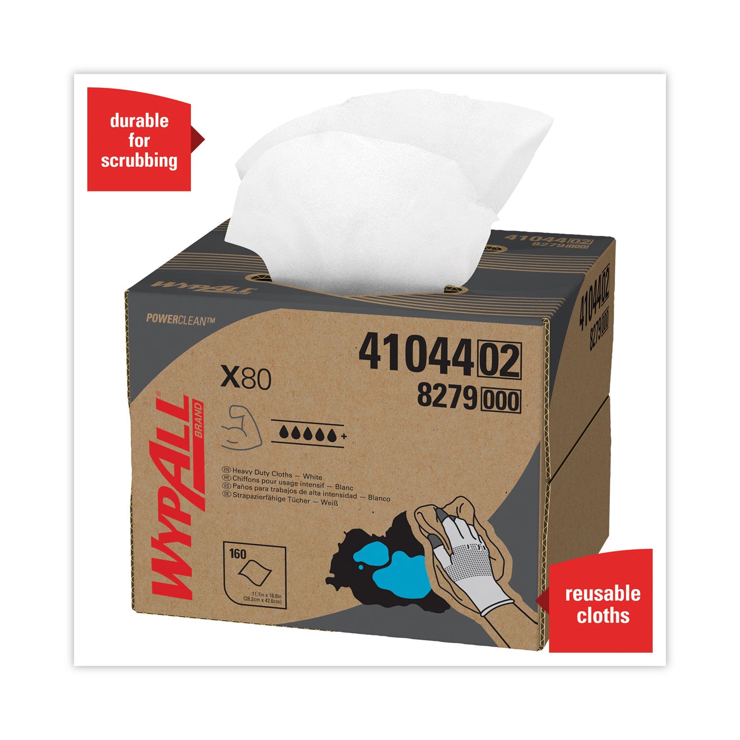 WypAll® X80 Cloths, HYDROKNIT, BRAG Box, 11.1 x 16.8, White, 160/Carton