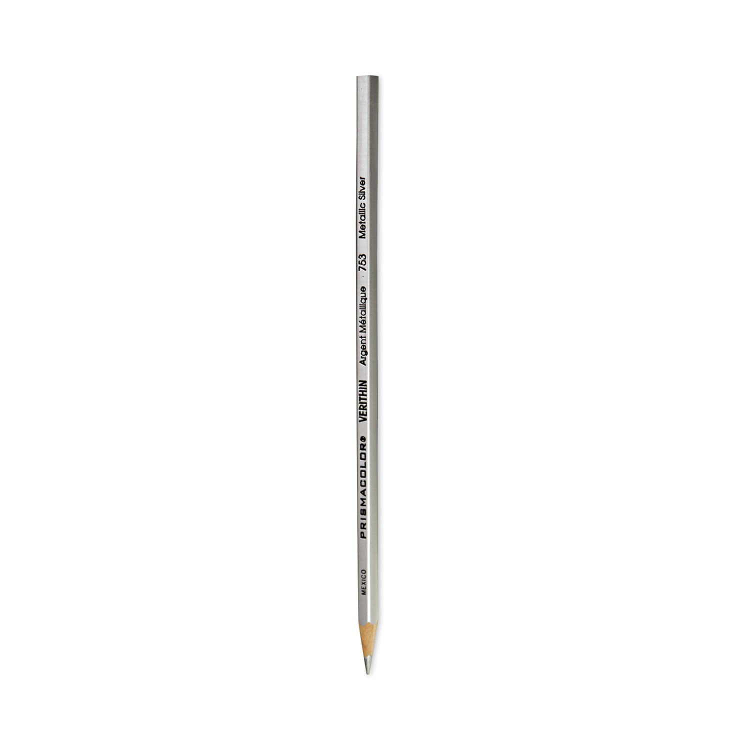 Prismacolor® Verithin Smear-Proof Colored Pencils, 2 mm, Metallic Silver Lead, Metallic Silver Barrel, Dozen