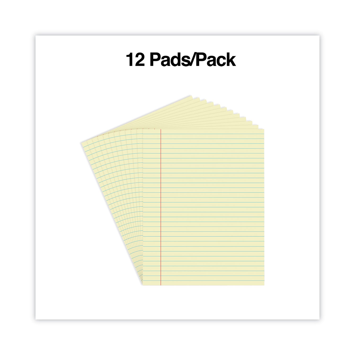 Universal® Glue Top Pads, Wide/Legal Rule, 50 Canary-Yellow 8.5 x 11 Sheets, Dozen