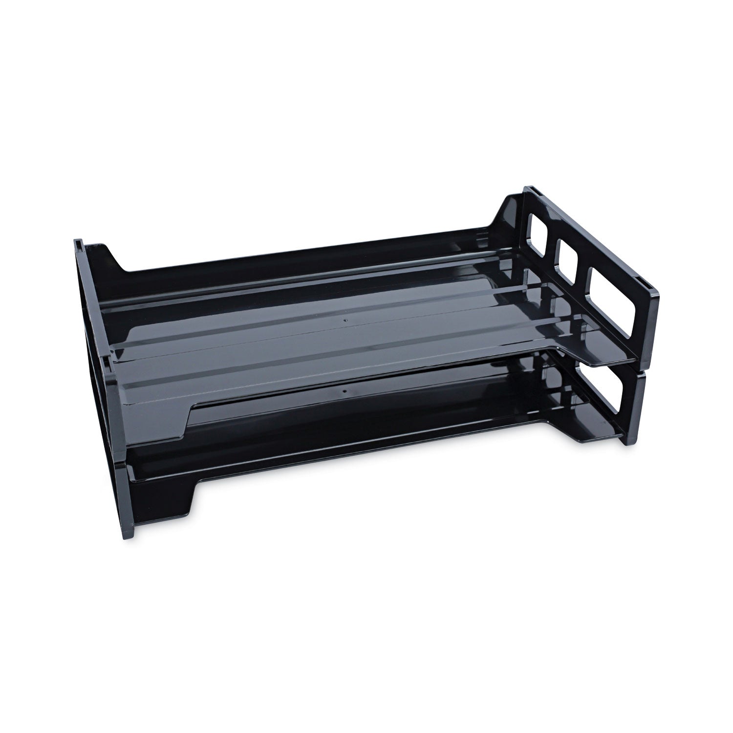 Recycled Plastic Side Load Desk Trays, 2 Sections, Legal Size Files, 16.25" x 9" x 2.75", Black