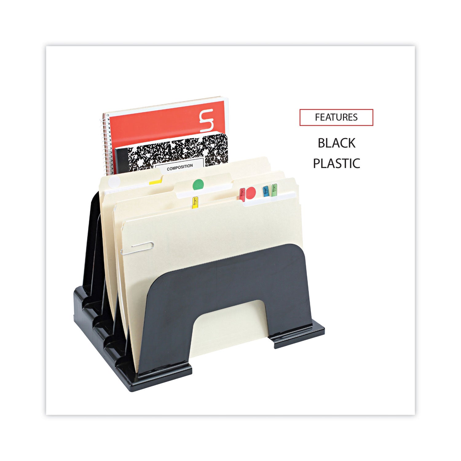 Universal® Recycled Plastic Incline Sorter, 5 Sections, Letter Size Files, 13.25" x 9" x 9", Black