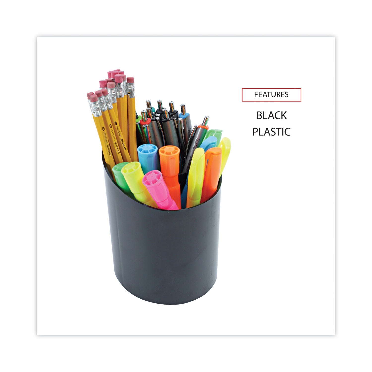 Universal® Recycled Big Pencil Cup, Plastic, 4.38" Diameter x 5.63"h, Black