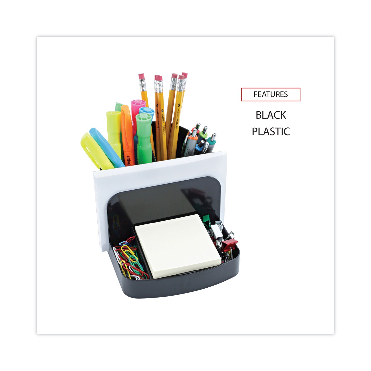 Universal® Deluxe Message Center, 6 Compartments, Plastic, 5.5 x 6.75 x 5, Black