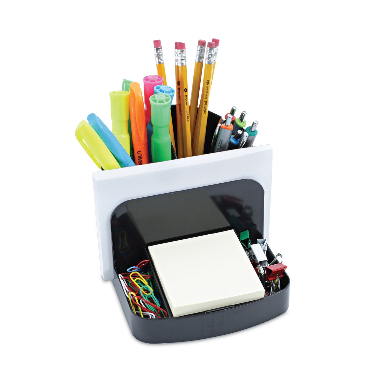 Universal® Deluxe Message Center, 6 Compartments, Plastic, 5.5 x 6.75 x 5, Black