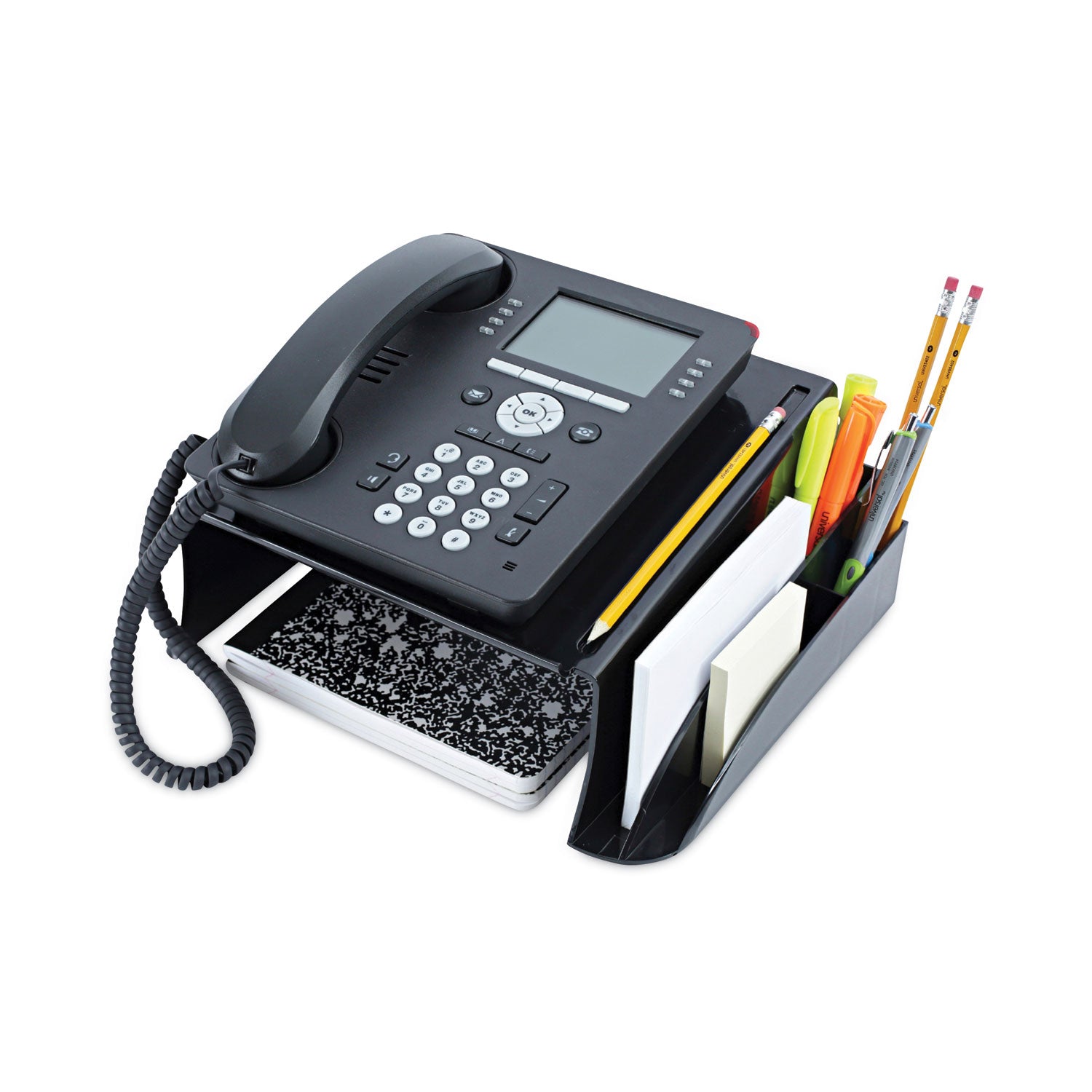 Universal® Recycled Telephone Stand and Message Center, 12.25 x 10.5 x 5.25, Black