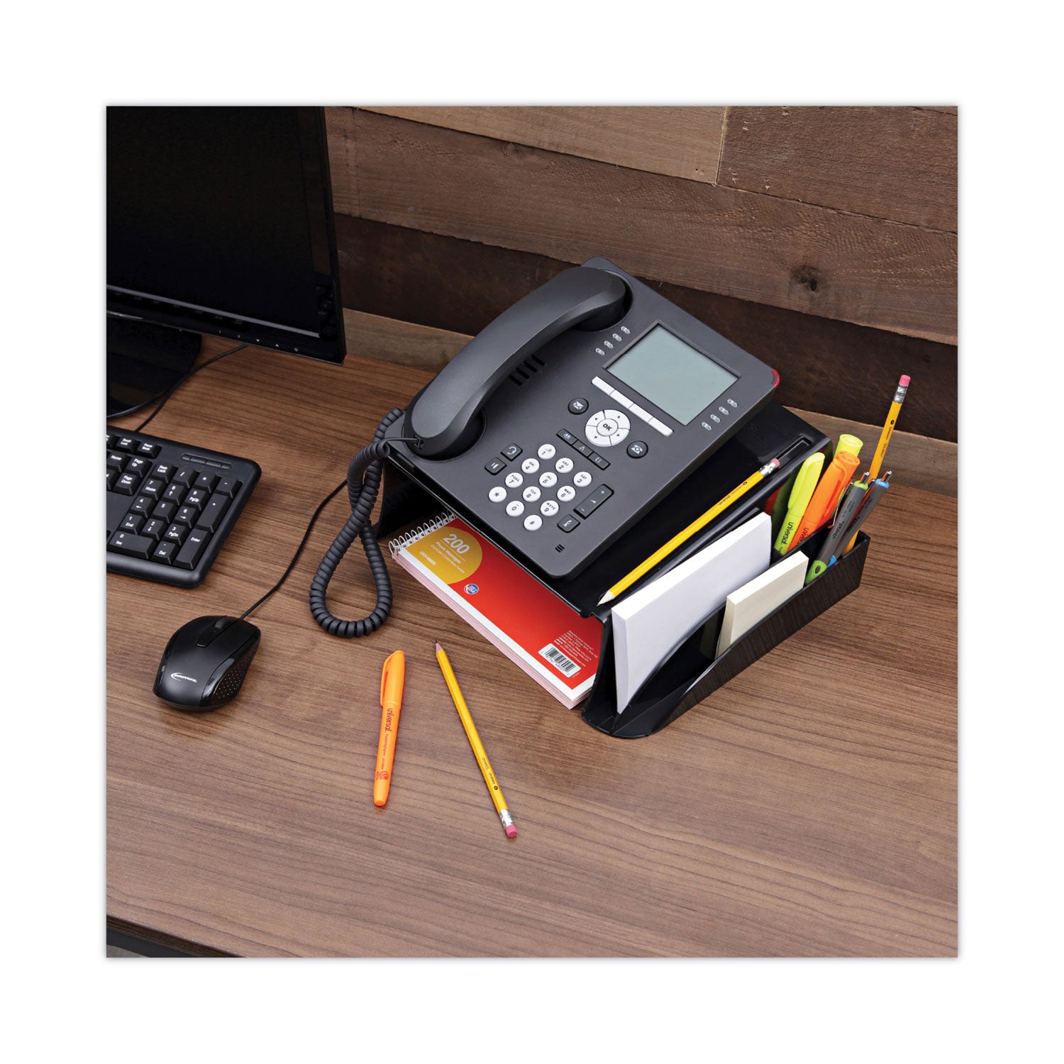 Universal® Recycled Telephone Stand and Message Center, 12.25 x 10.5 x 5.25, Black