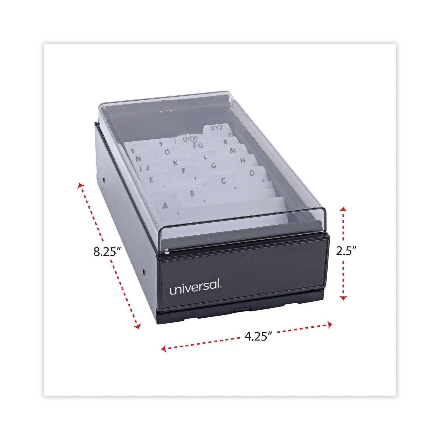 Universal® Business Card File, Holds 600 2 x 3.5 Cards, 4.25 x 8.25 x 2.5, Metal/Plastic, Black