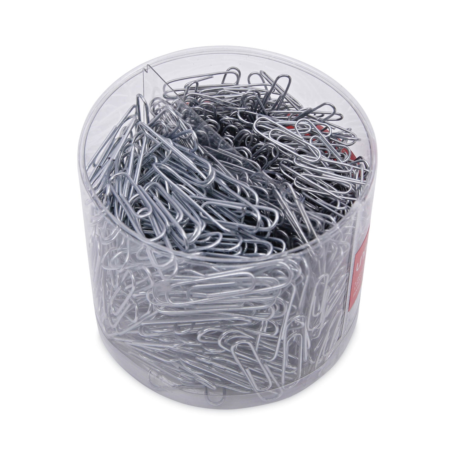 Universal® Plastic-Coated Paper Clips with Two-Compartment Dispenser Tub, (750) #2 Clips, (250) Jumbo Clips, Silver