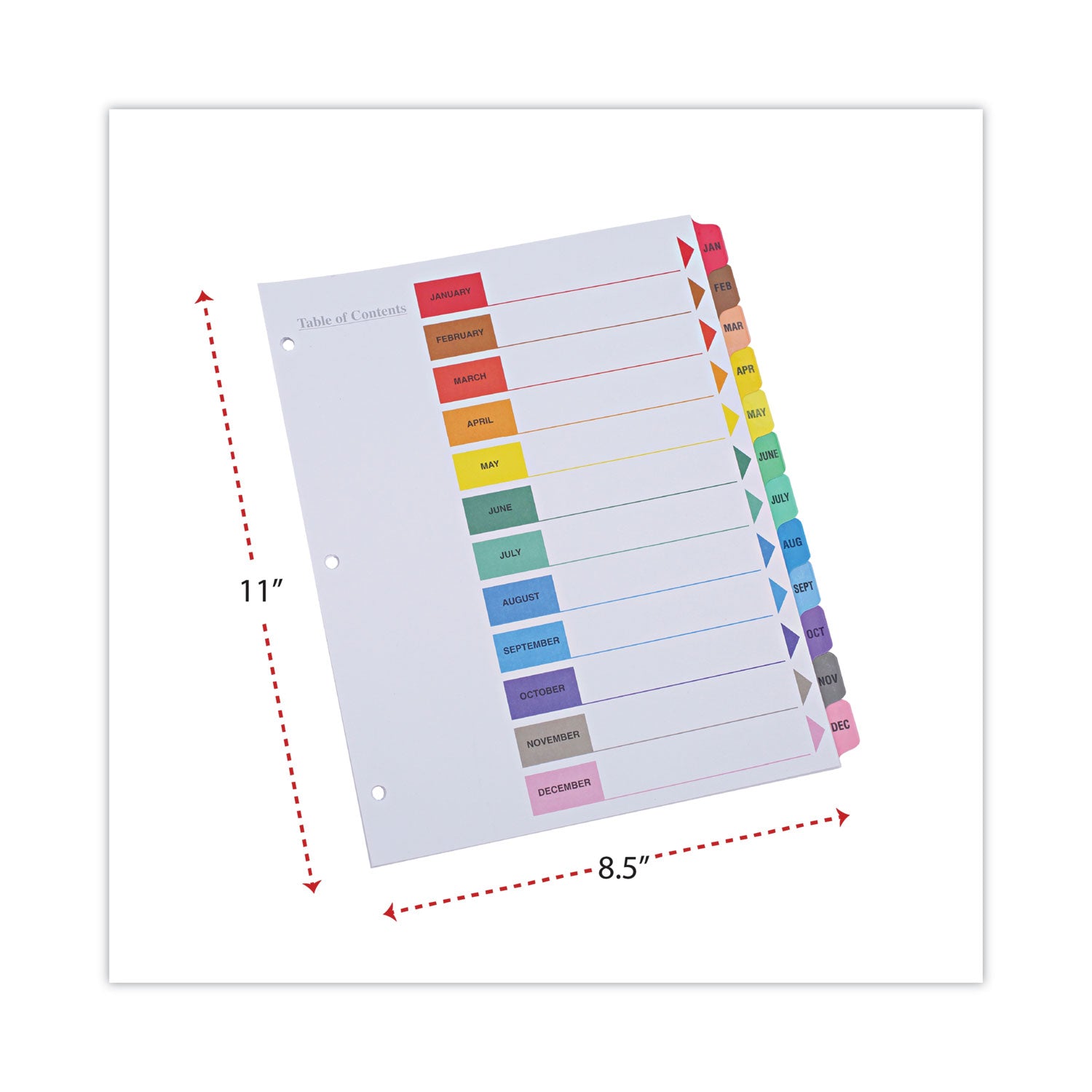 Universal® Deluxe Table of Contents Dividers for Printers, 12-Tab, Jan. to Dec., 11 x 8.5, White, 1 Set