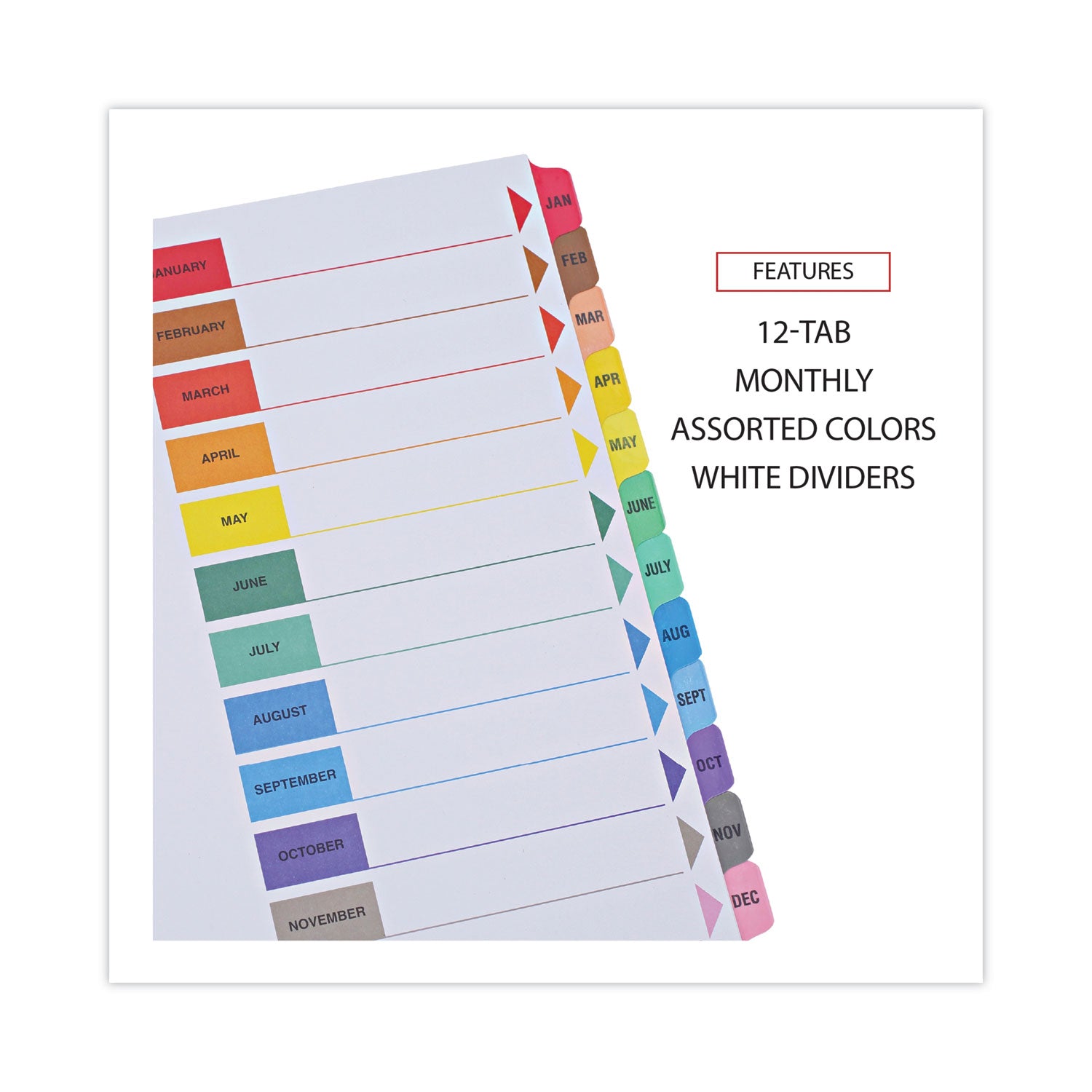 Universal® Deluxe Table of Contents Dividers for Printers, 12-Tab, Jan. to Dec., 11 x 8.5, White, 1 Set