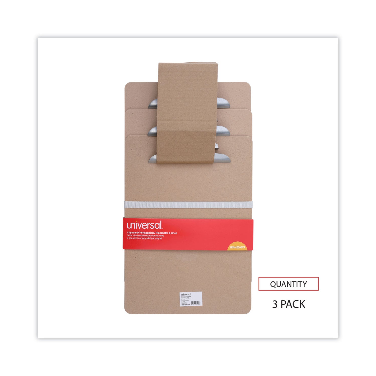 Universal® Hardboard Clipboard, 1.25" Clip Capacity, Holds 8.5 x 11 Sheets, Brown, 3/Pack