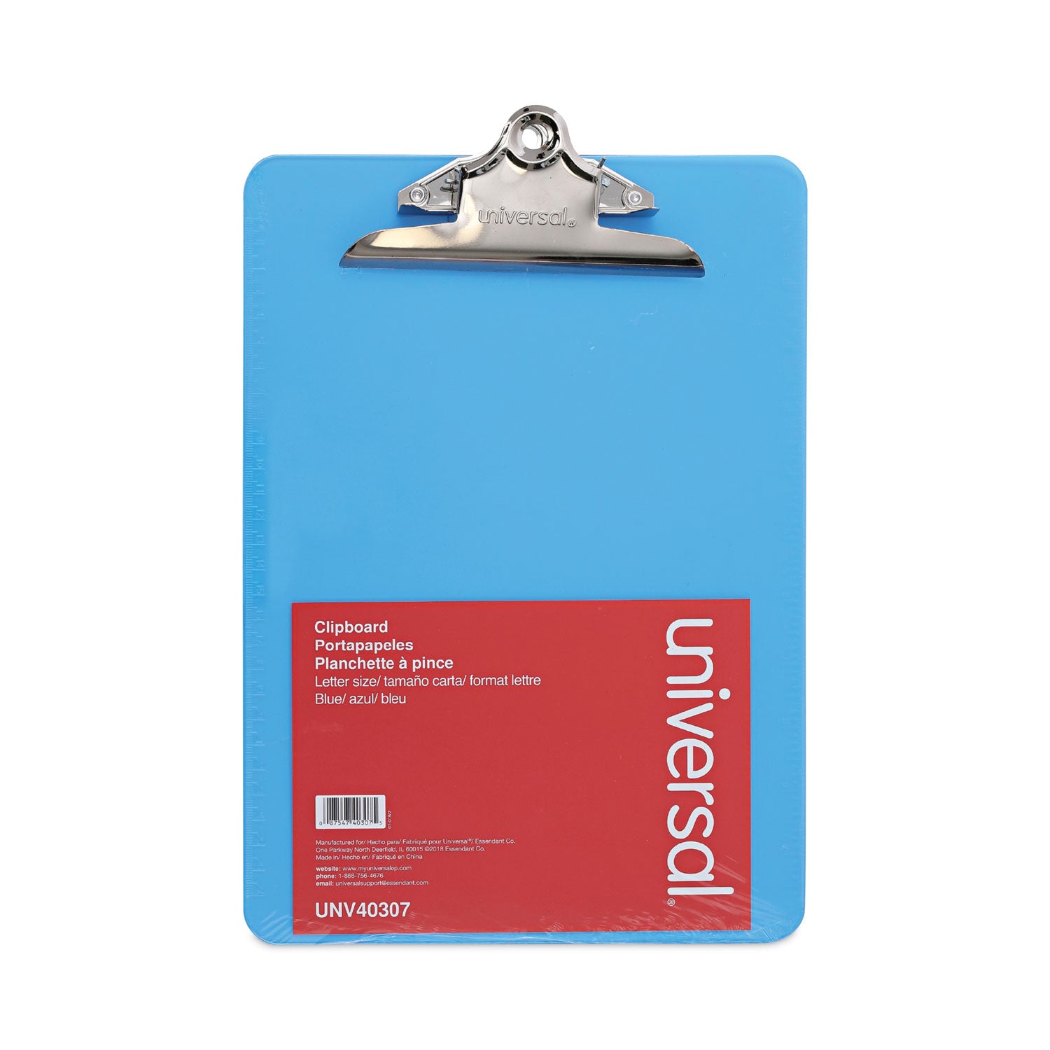 Universal® Plastic Clipboard with High Capacity Clip, 1.25" Clip Capacity, Holds 8.5 x 11 Sheets, Translucent Blue