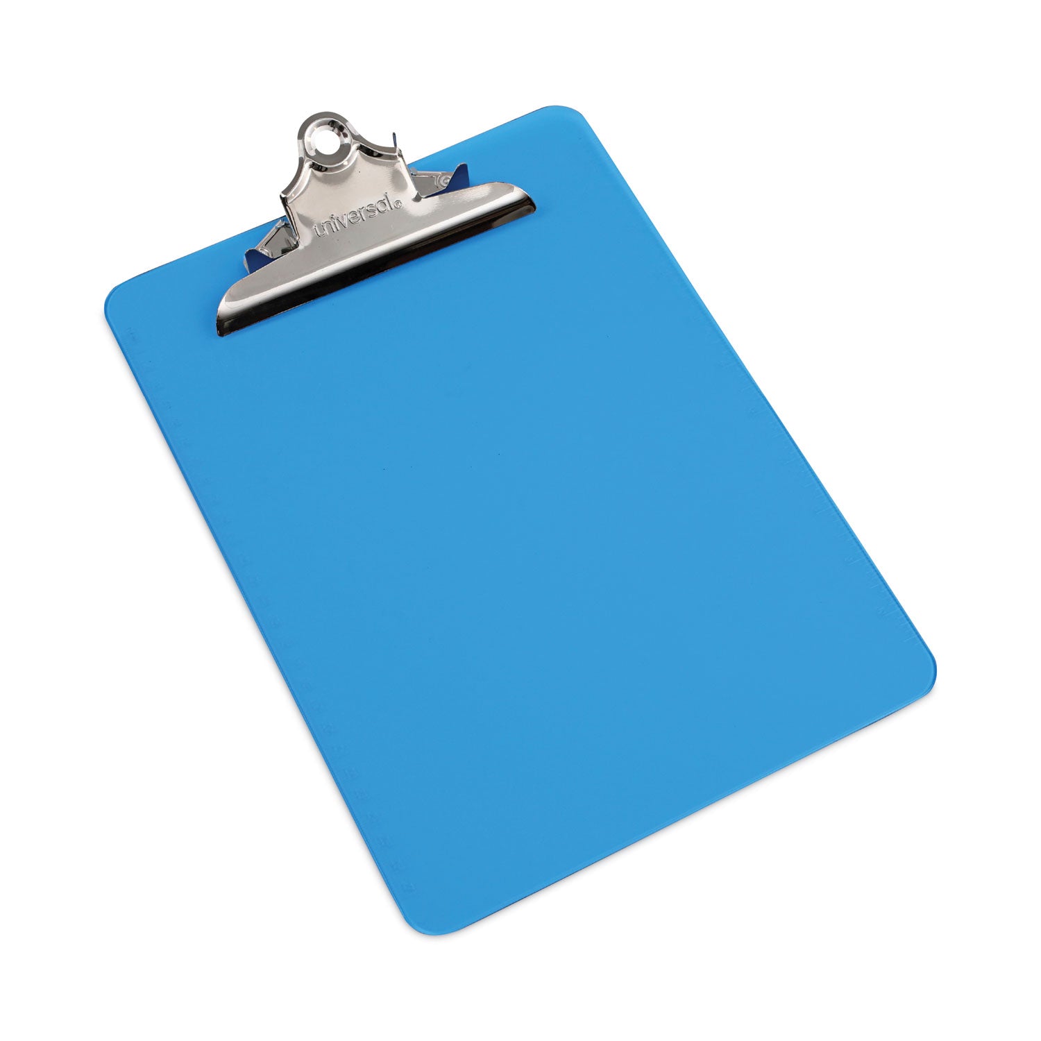 Universal® Plastic Clipboard with High Capacity Clip, 1.25" Clip Capacity, Holds 8.5 x 11 Sheets, Translucent Blue