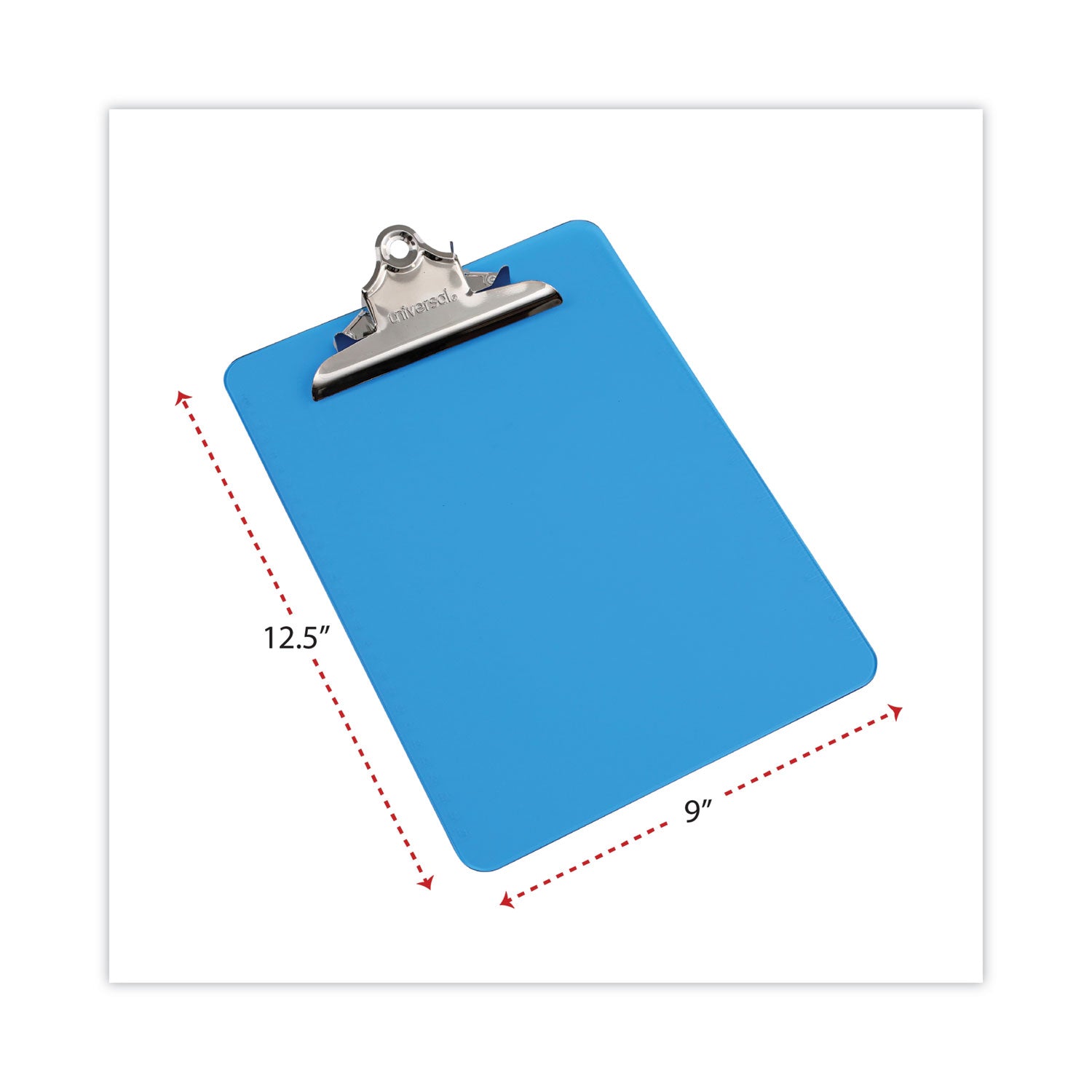 Universal® Plastic Clipboard with High Capacity Clip, 1.25" Clip Capacity, Holds 8.5 x 11 Sheets, Translucent Blue